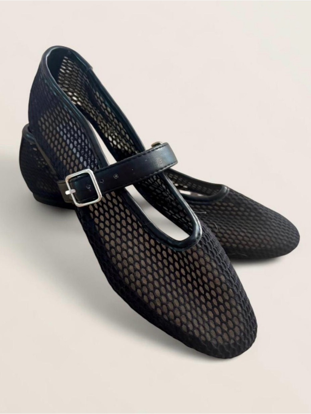 Steve Madden Black Mesh Mary Jane Flats with Buckle
